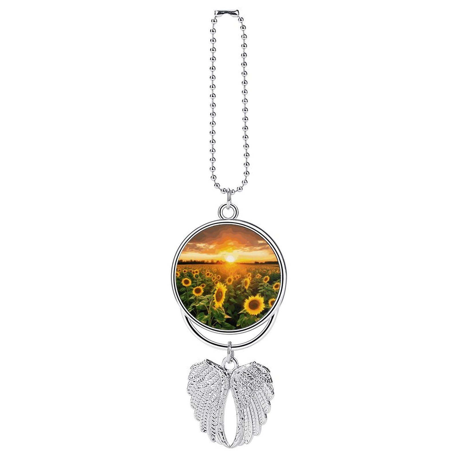 Sunflower Field Sunset Car Pendant Hanging Swing Auto Rear View Mirror Hanging Car Rear View Mirror Charm Truck Hanger Ornament Charm for Car Rear View Mirrors Accessories