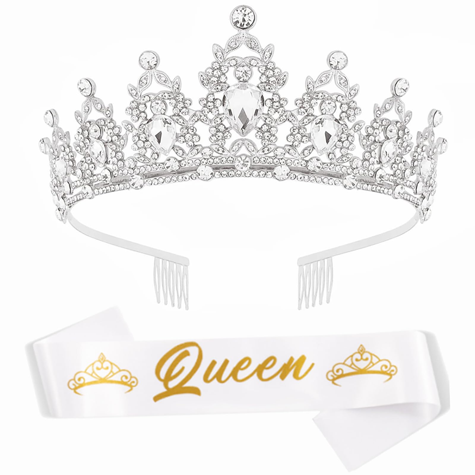 Prom Crystal Crown Birthday Sash Set Women Fashion Bling Crown Peace Sash Adult Birthday Party Props Crystal Crown