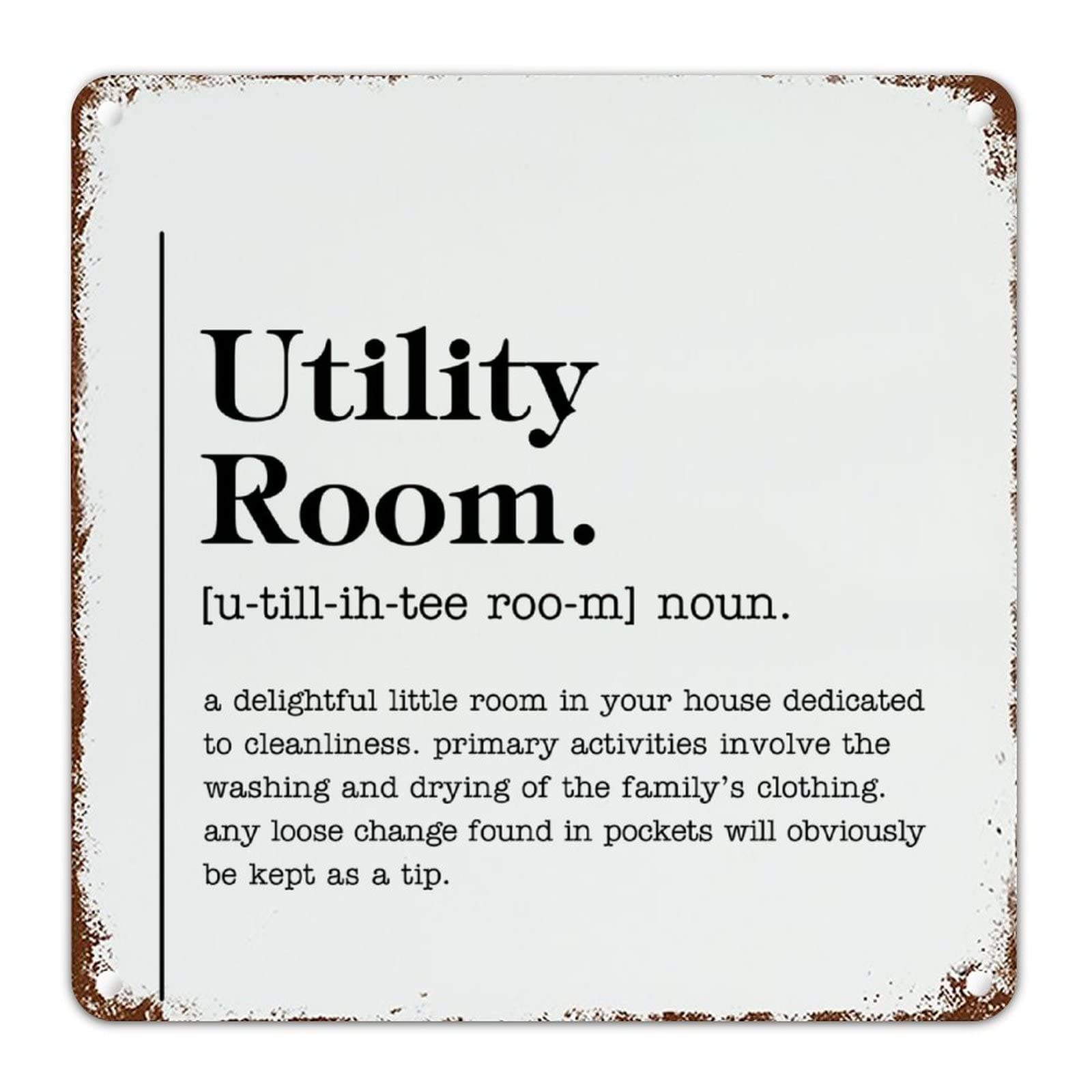 Utility Room Noun Definition Metal Wall Sign Utility Room Definition Men Cave Signs Dictionary Meaning Typography Vintage Metal Sign Poster for Bedroom Yard Garage Garden 12x12in