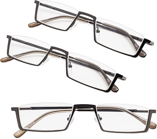 Gafas de lectura, 3 pares de anteojos de lectura de medio borde para hombres y mujeres de lectura