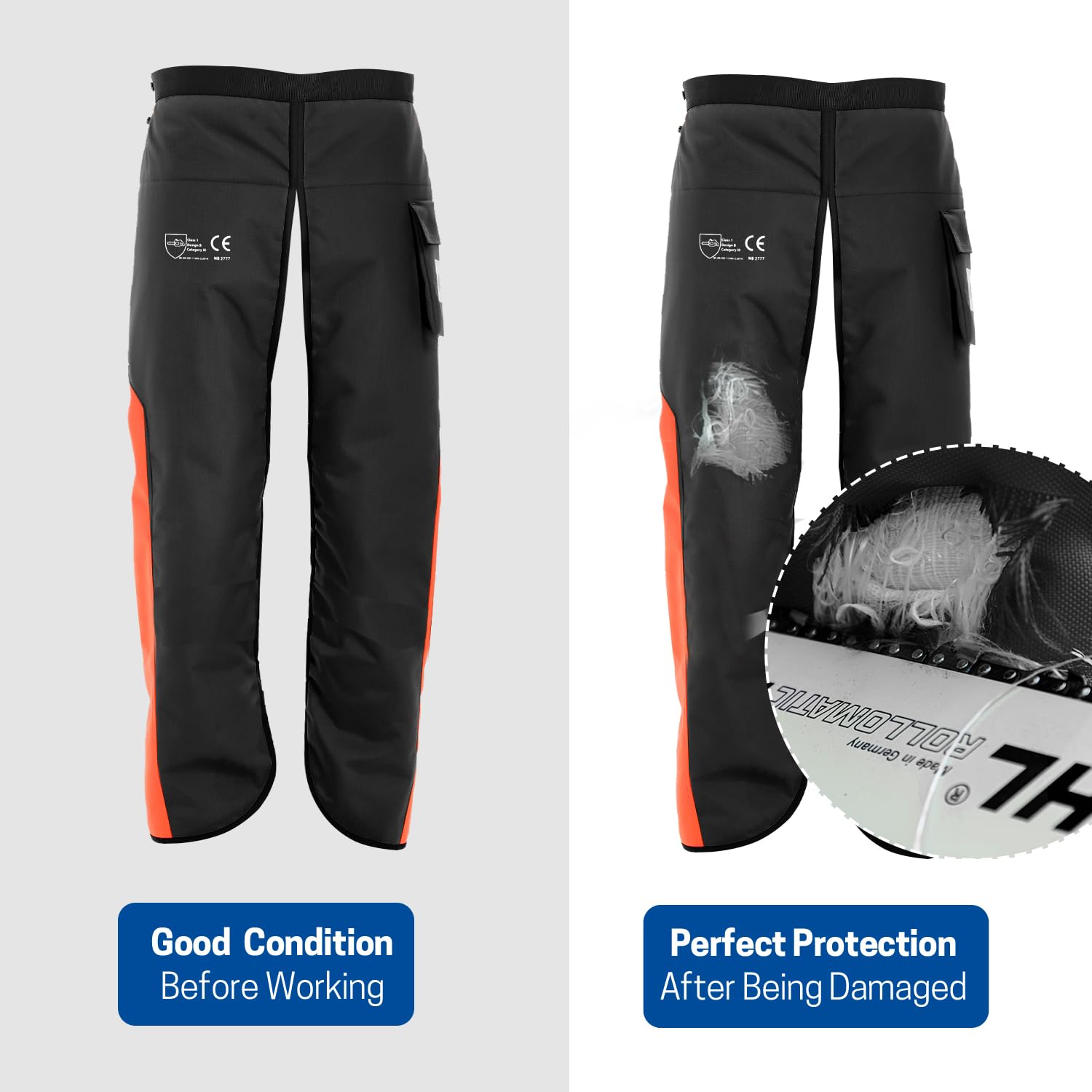 Ghette per motosega, classe 1, grembiule protettivo per motosega, ghette regolabili per motosega per uomo/donna, pantaloni di sicurezza per abbigliamento, protezioni per gambe, attrezzatura di