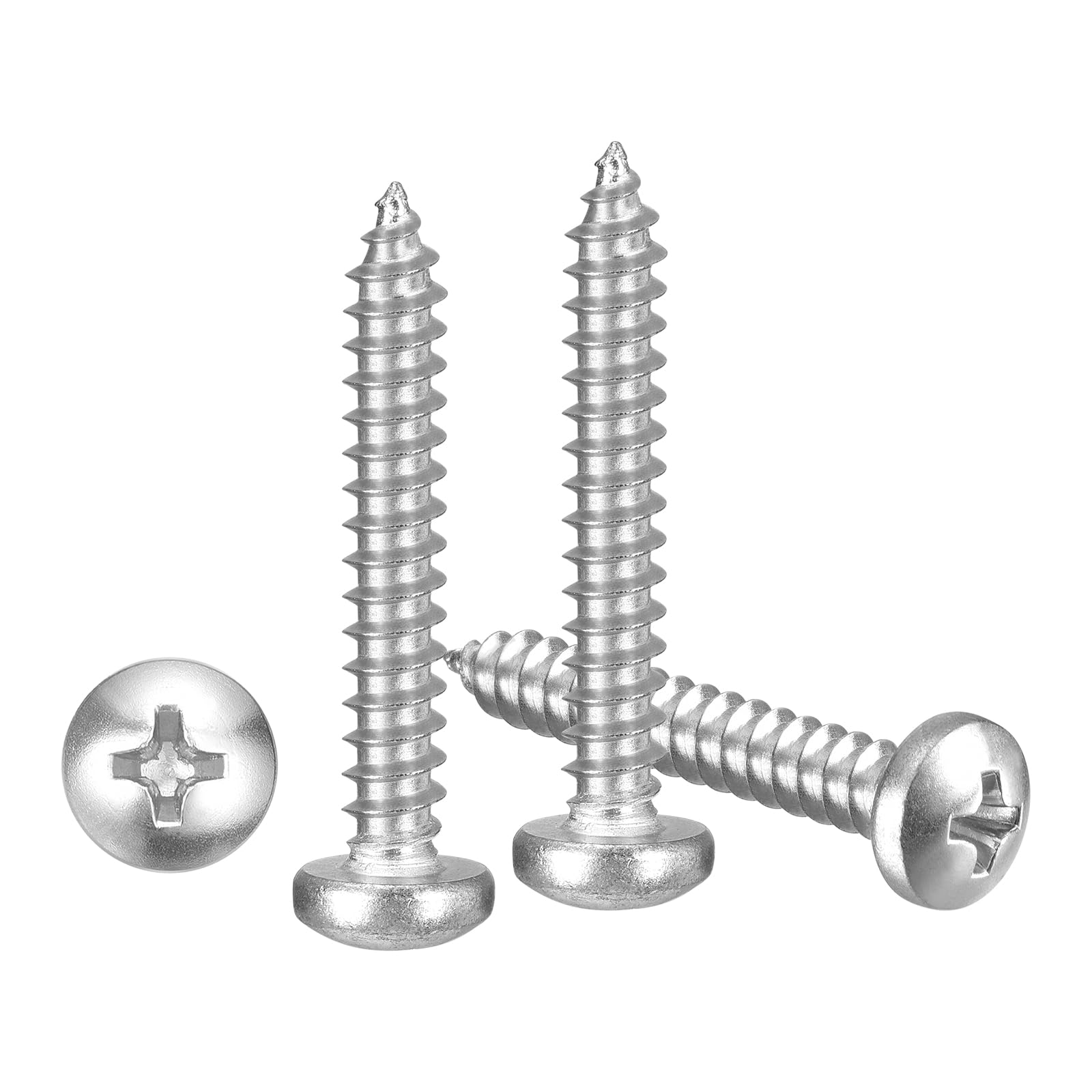 METALLIXITY Phillips Pan Head Self Tapping Screws(#10x1-1/4") 100Pcs, 304 Stainless Steel Self Drilling Screw for Metal Wood Plastic, for Cabinet Wall Shutter Plate Rock Furniture, Silver Tone — image 1