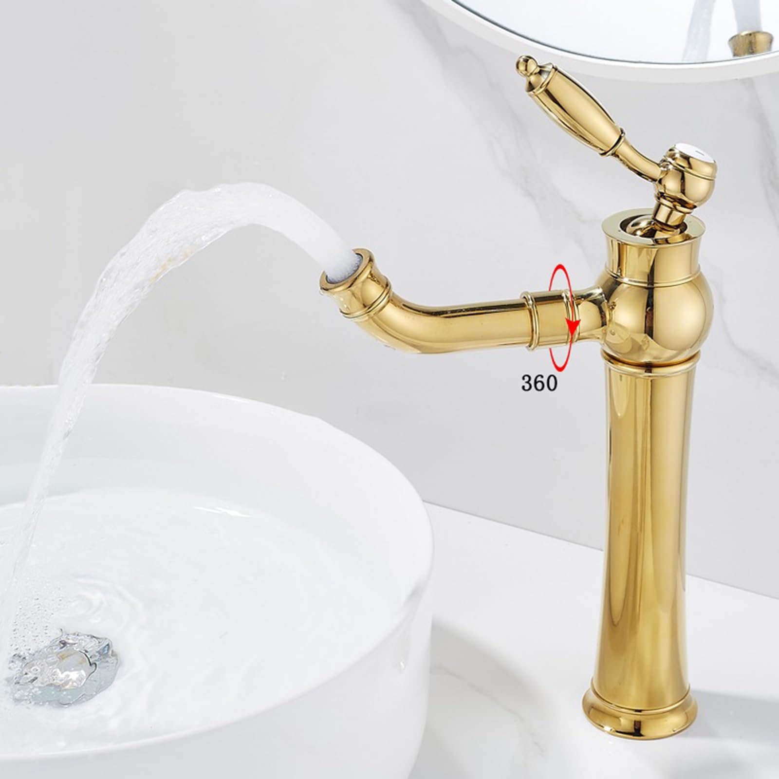 Grifo de Lavabo Vintage Monomando para baño, Giratorio, 1 Orificio, Agua Caliente y fría, Cromado