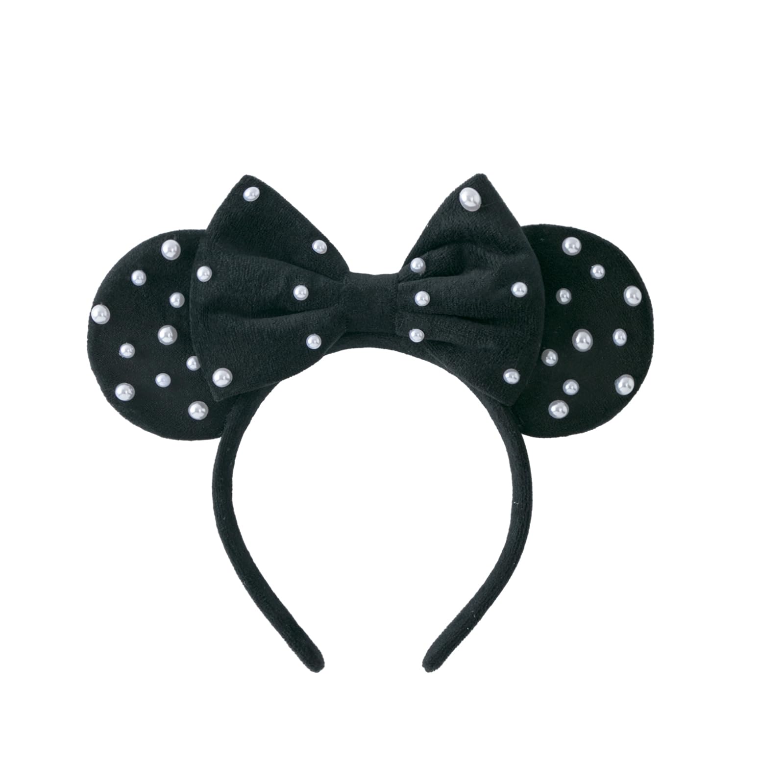 PAITTY Girls Pearl Mouse Ears Headbands, Sparkle Ears Headband Glitter Bow Hair Band for Princess Party Decoration Cosplay Costume Black