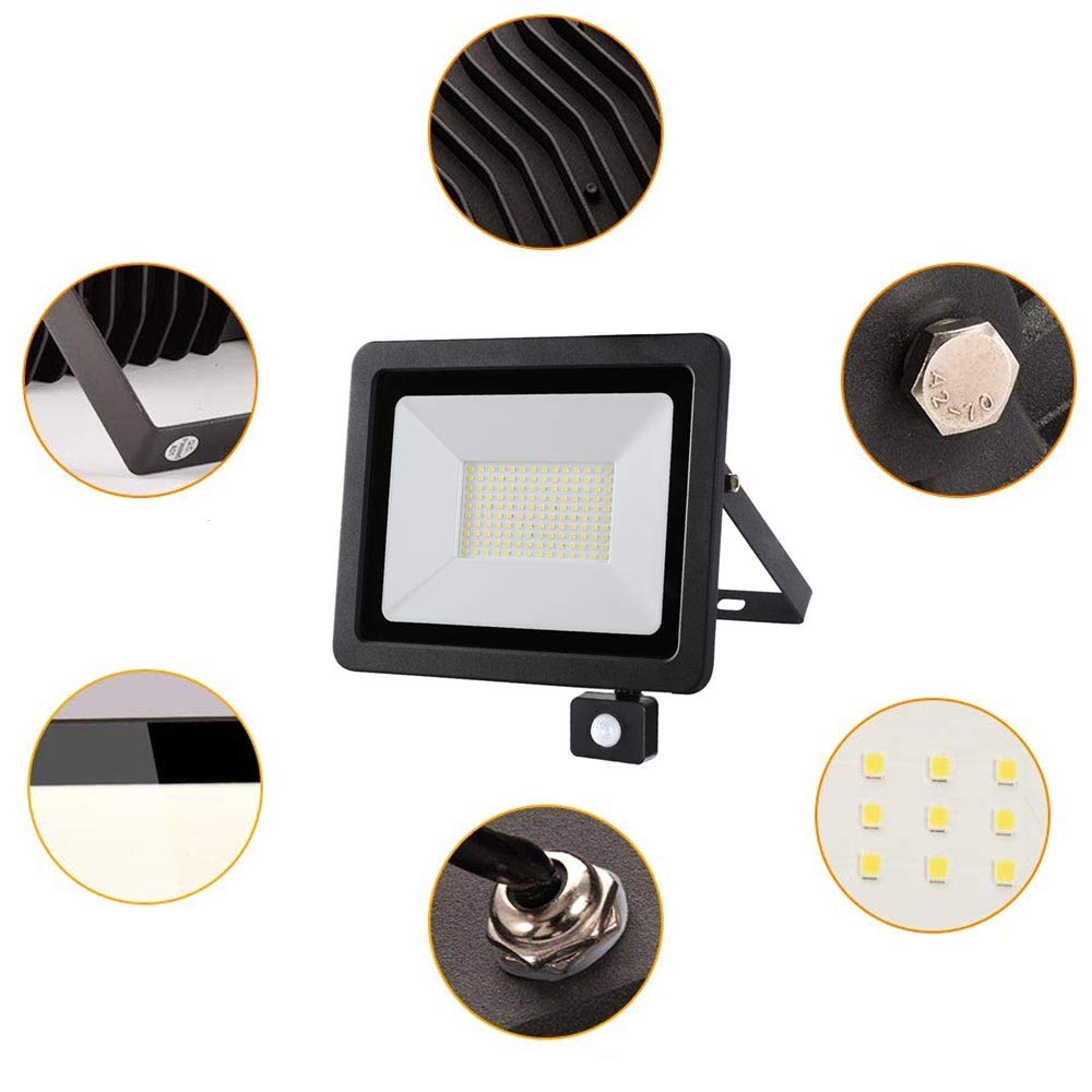 BAKAJI Faro Led Esterno con Sensore di Movimento PIR Regolabile 100W Luce Bianco 6000K Ultra-Luminoso 8000LM Lampada Faretto Slim da Giardino Illuminazione di Sicurezza Faretti Impermeabile IP65