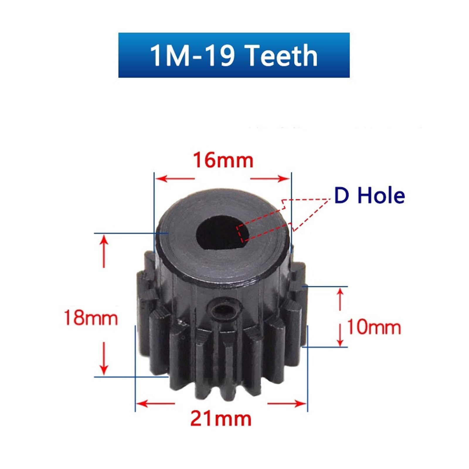 Bevel Gear Pinion Hardware Mechanical 1pcs 15T-19T 1M D Hole Spur Gear with Step 1 Mod 15 16 17 18 19 Teeth Steel Metal Motor Gear Bore 5x4.5/6x5/6x5.5/8x7/8x7.5mm(6x5.5mm-19 Teeth)