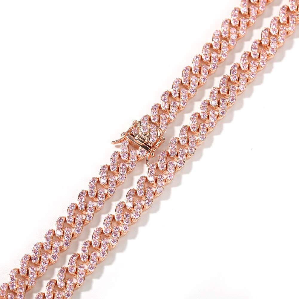9mm Micro Pave Iced Pink Link Ketten Halsketten Luxus Schmuck Mode Hip Hop Für Männer