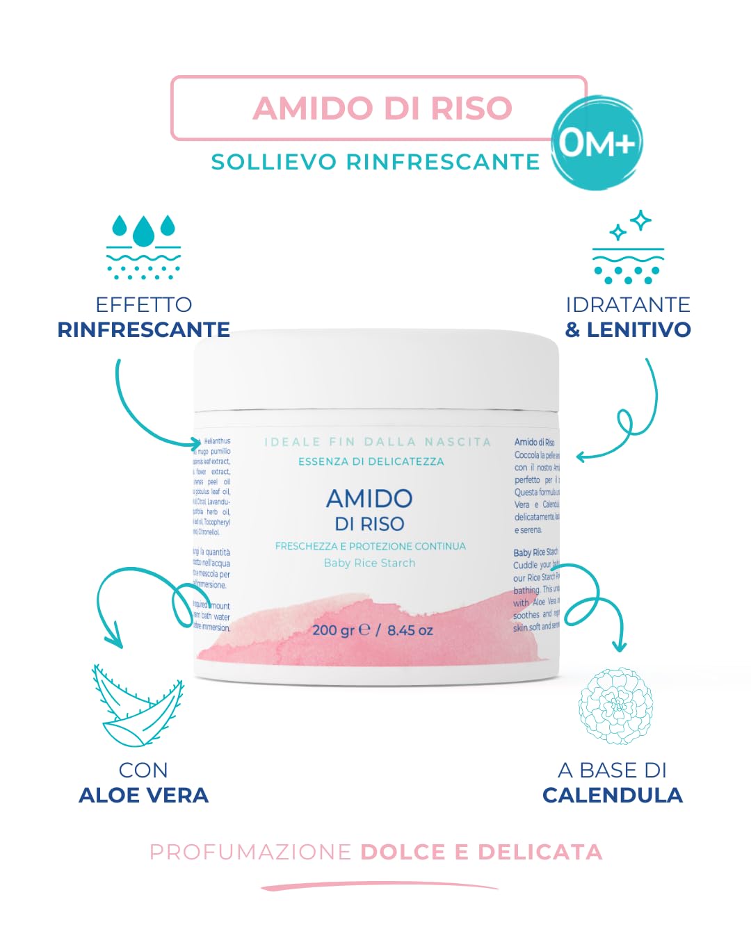 Silvana Amido di Riso Puro 200 g fragranza Coccole,con Aloe Vera e Calendula | Polvere per il Bagnetto di Neonati e Bambini | Pelle Delicata | Fin dalla Nascita