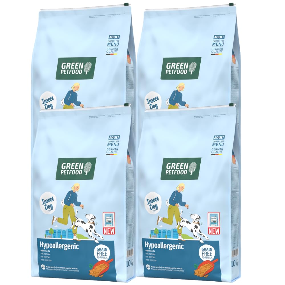 Green Petfood Hypoallergenic complete dog food | Insect single animal protein | Grainfree | All breed sizes | For dogs with allergies | 4x10kg bags