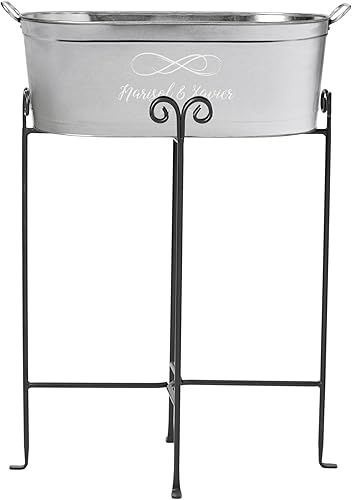 Miniatura 13 de Let's Make Memories Bañera de bebidas personalizada con soporte, para bodas, recién casados, tina de metal galvanizado, enfriador de bebidas, 5.5