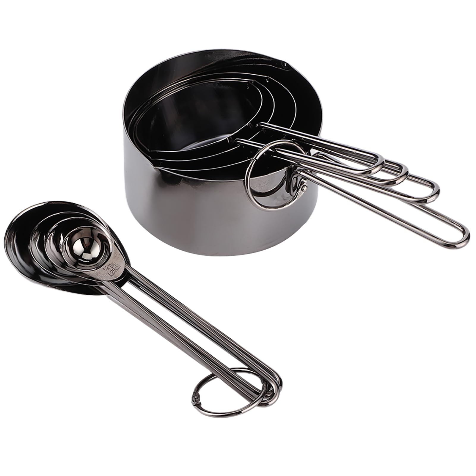 Cucharas y tazas medidoras EMUKOEP negras de 8 piezas resistentes al calor