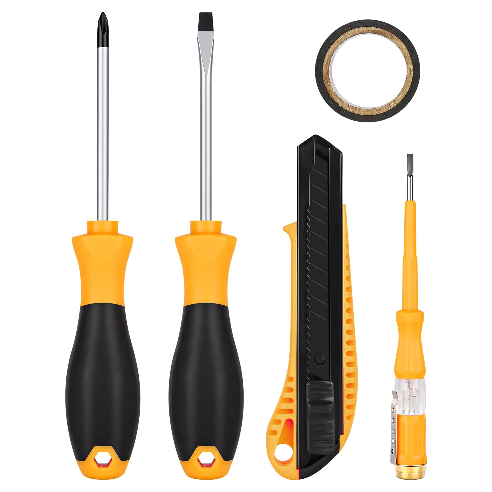 5pcs General Household Tool Set, Includes Crosshead Screwdriver, Flat-head Screwdriver, Electrical Pen, PVC Tape, Suitable for Daily Use