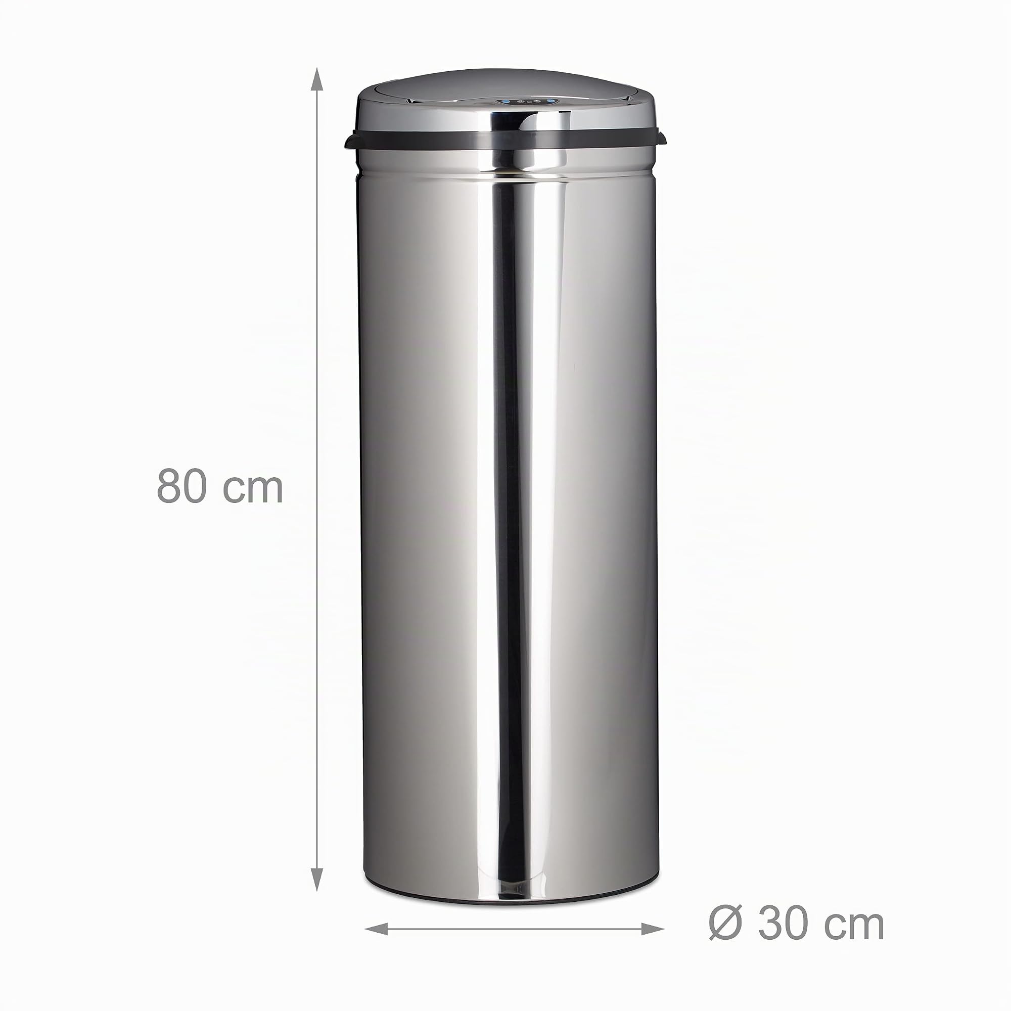 Relaxdays Cubo de Basura Cocina, 50 L, con Sensor, de Acero Inoxidable, 80 x 30 cm, Tapa Automática, Redondo, Plateado