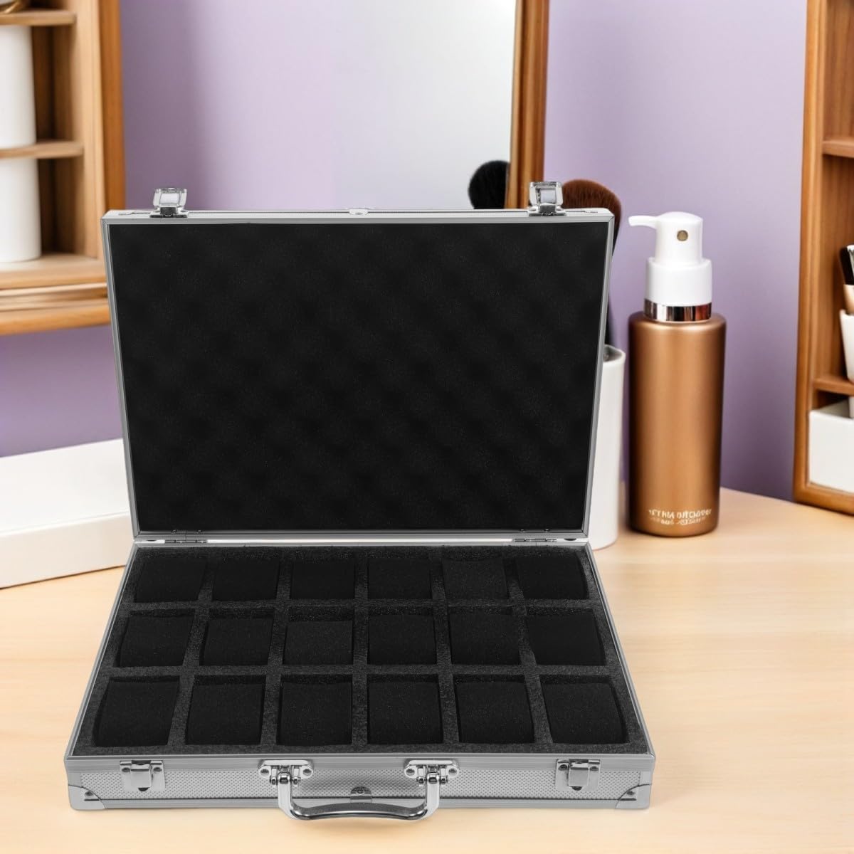 Artibetter Fach Uhrenbox aus Aluminiumlegierung mit Hartschale | Samtweiche Einlage, Mattes Silber, Tragegriff und Verschluss, für Sammler und Herren
