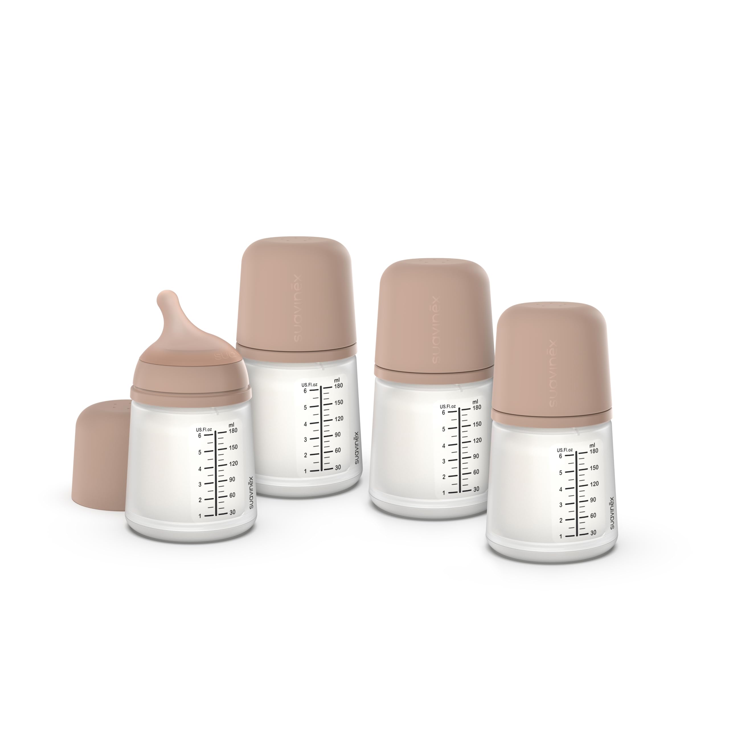 Suavinex, Pack 4 Biberón Anticólico Zero Zero, con Tetina de Flujo Adaptable (A) de Silicona, Bebés +0 Meses y Recién Nacidos, Específico Lactancia Materna, Leche Materna y de Fórmula, 180 ml, Medium