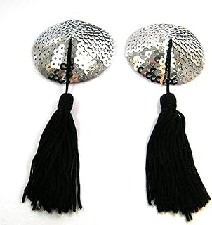 ur higher self Reusable Tassel Breast Nipple Cover, Silicone Sequin Adhesive Nipple Cover Clothing Accessories with Tassel Enhancer T R Silver-picture-25