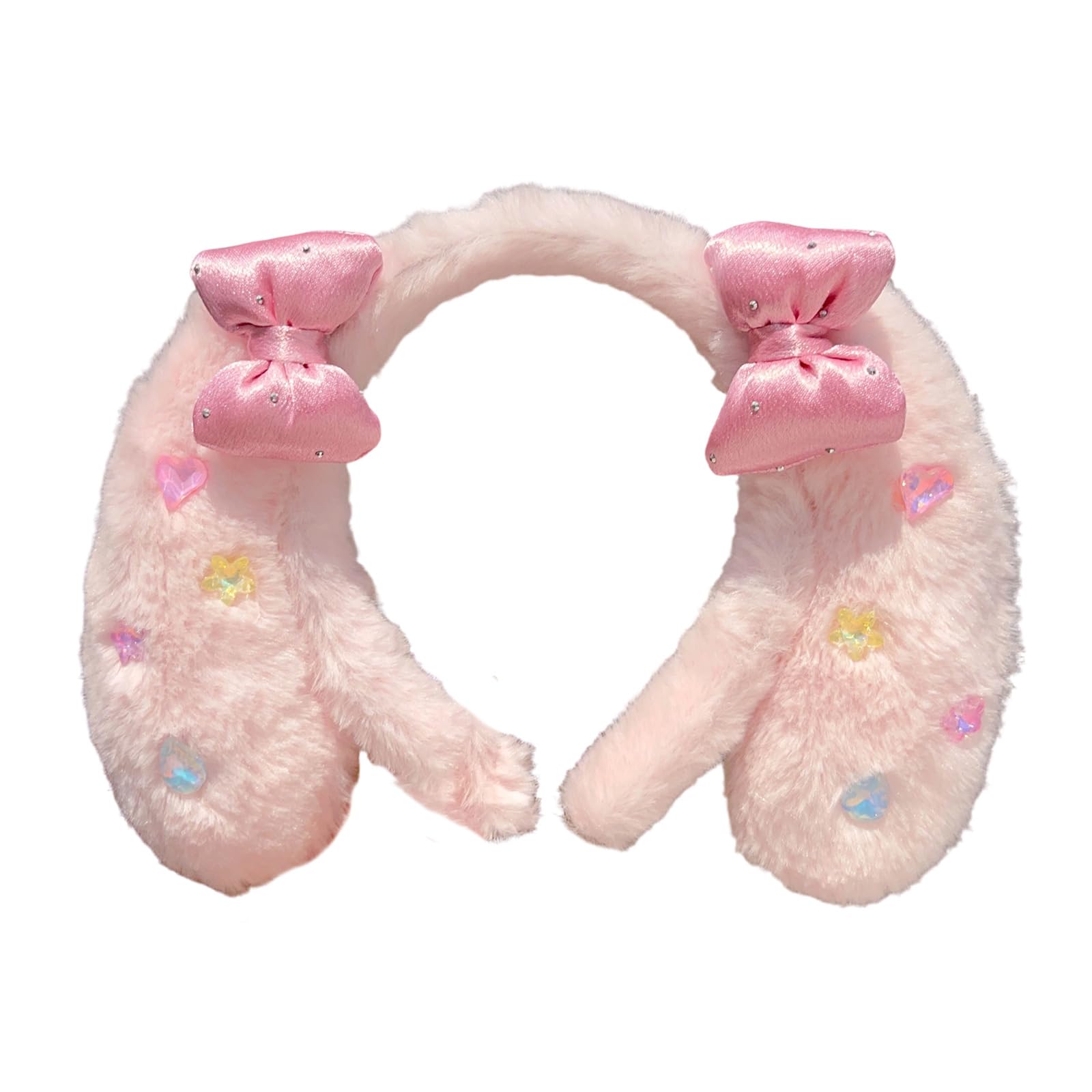 YUXITA Sparkling Rhinestones Bowknot Hairband With Soft Plush Lop Ear For Women Girl NonSlip Headbands Face Washing Accessory