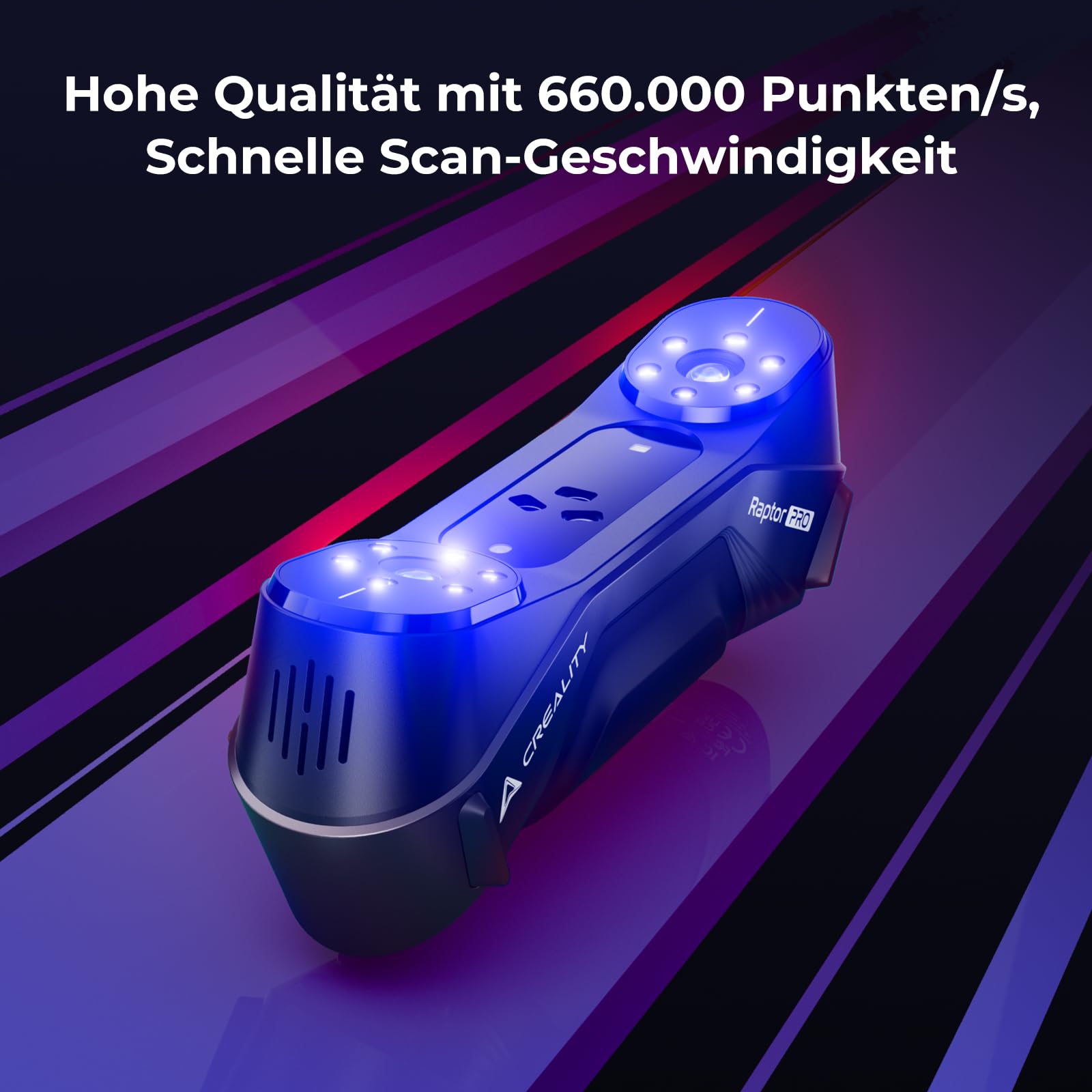 Creality Raptor Pro 3D Scanner, Bester Partner für Auto Custom, 22 Kreuz +7 parallele blaue Laserlinien, volumetrische Genauigkeit: 0,02 mm + 0,08 mm/m, Objekte zwischen 5-4000 mm