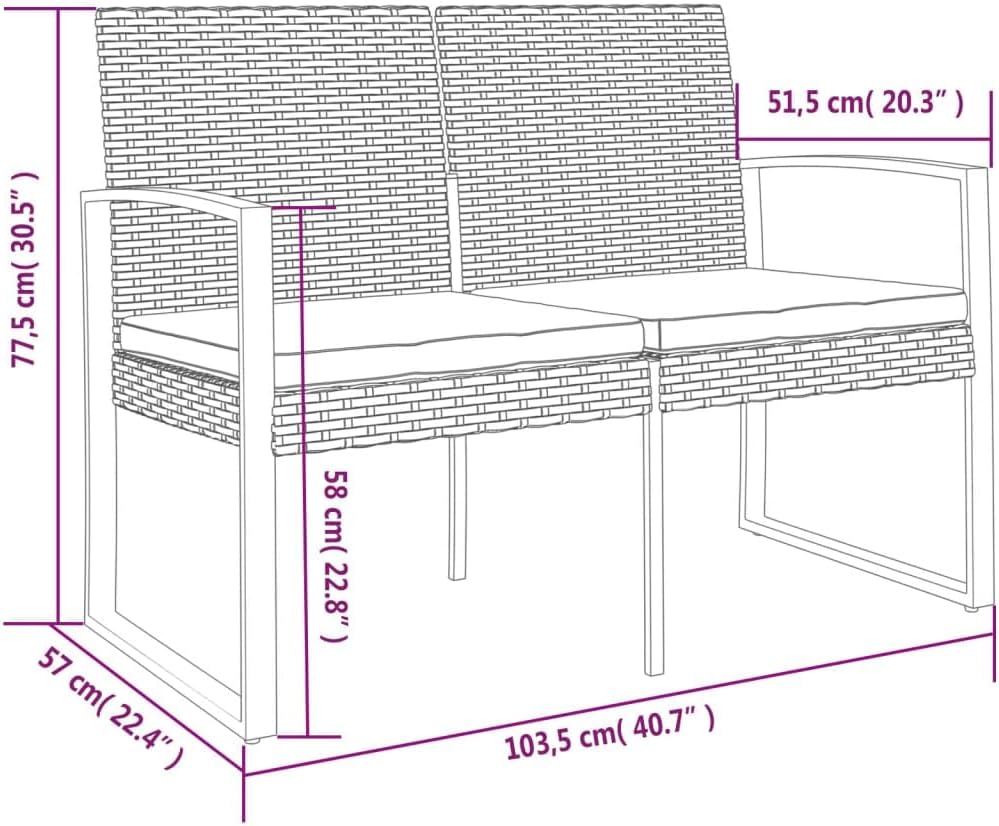 2-Seater Garden Bench Brown and Anthracite,Cozy 2Seater Garden Bench with Comfortable Cushions Durable Steel Frame for Outdoor Use Patios, Balconies & Gardens Patio Furniture