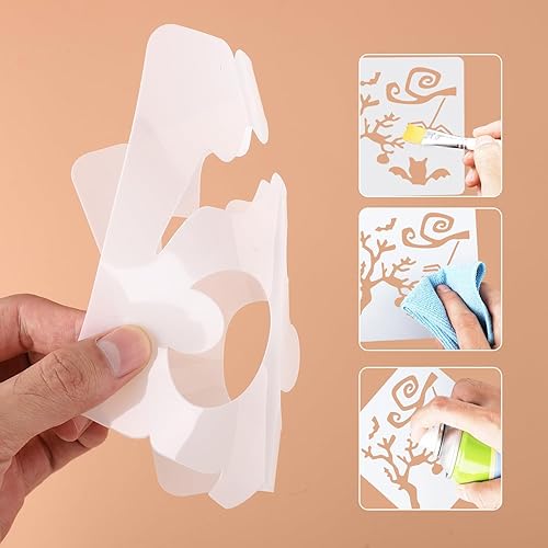 Miniatura 5 de 28 plantillas de Halloween – Plantillas de pintura de plástico con calabaza, murciélago, araña, elementos fantasmas para álbumes de recortes,