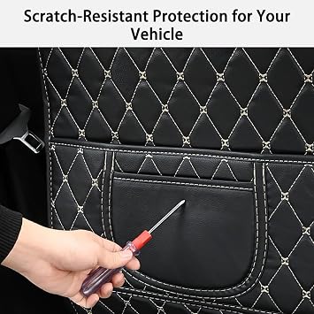 2 PCS Car Kick Mats for Aston Martin Rapide S Rapide E, Car Backrest Anti-Kick, Leather Rear Seat Back Protectors Kick with Storage Bag,B