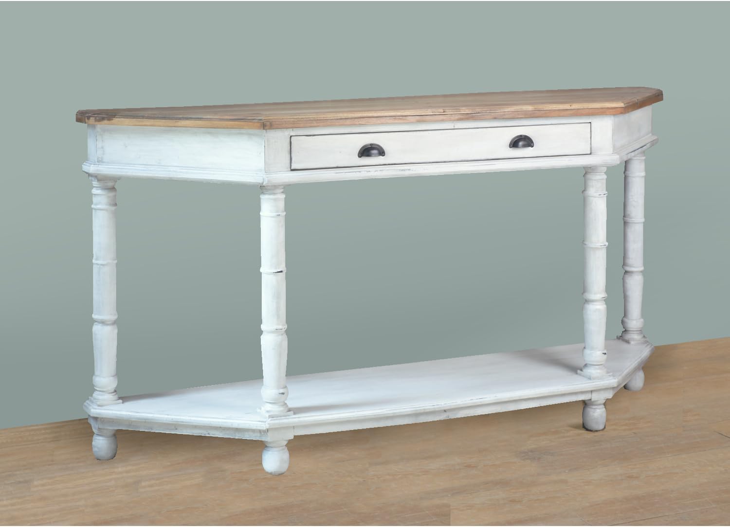 HomeStock Display Table 72" Solid Wood Sideboard, Antique White & Brown, Fully Assembled Console Table