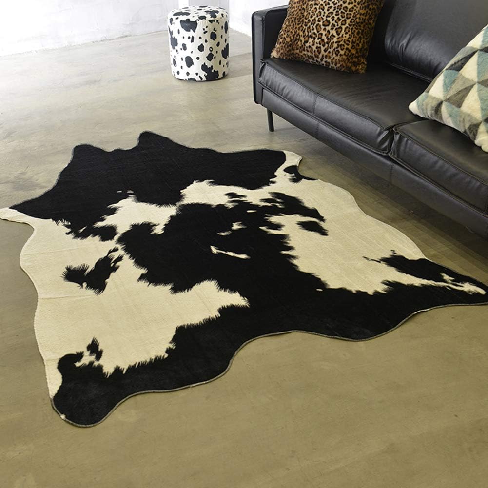 Kuhfell Kunstfell Teppich Rinderfell Fell Fellimitat 200 * 140cm Schwarz/Braun Variation,Schwarz