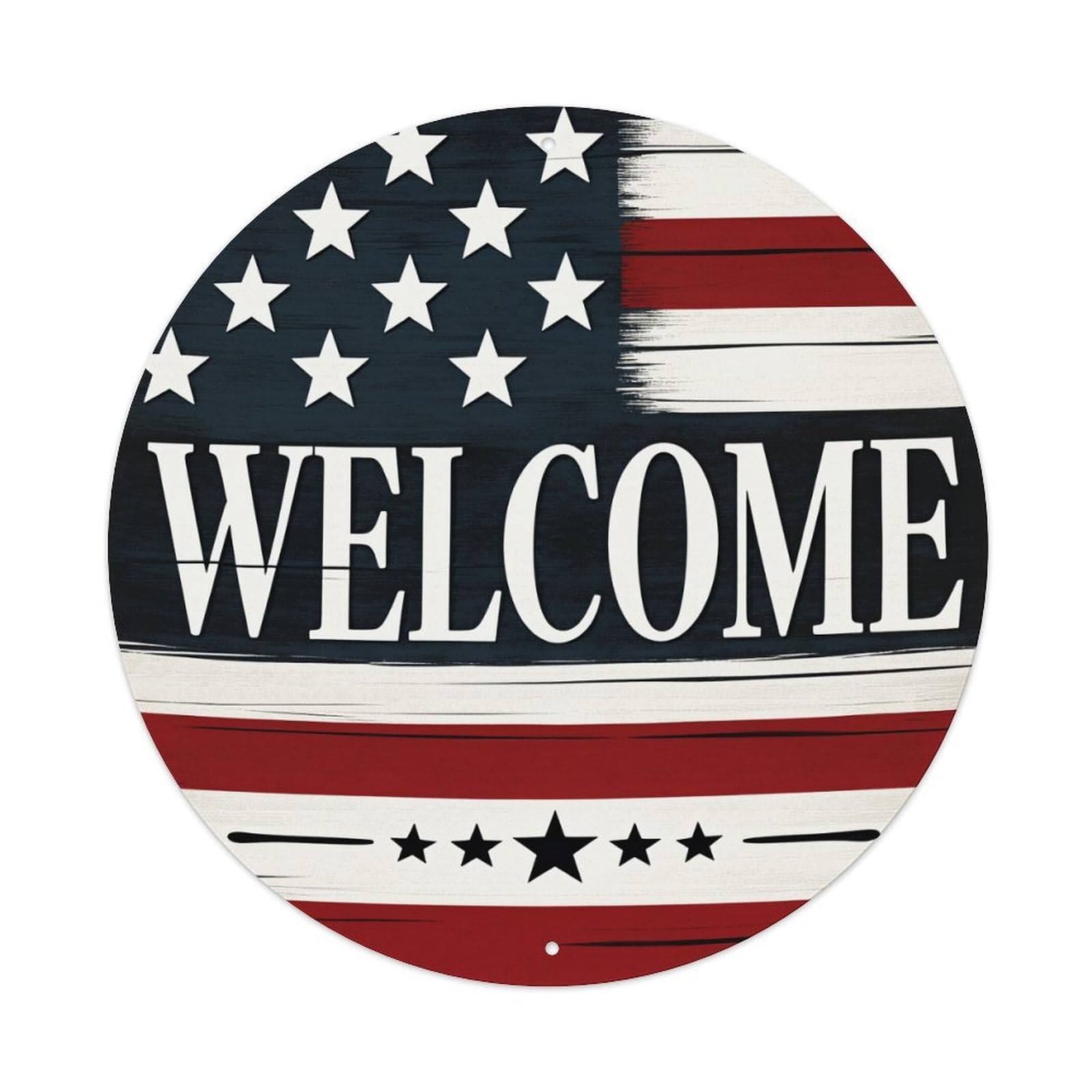 American Flag Welcome Sign Round Tin Sign Vintage Metal Poster, Home Bar Garage Man Cave Cafe Indoor & Outdoor Wall Decoration 8x8Inches