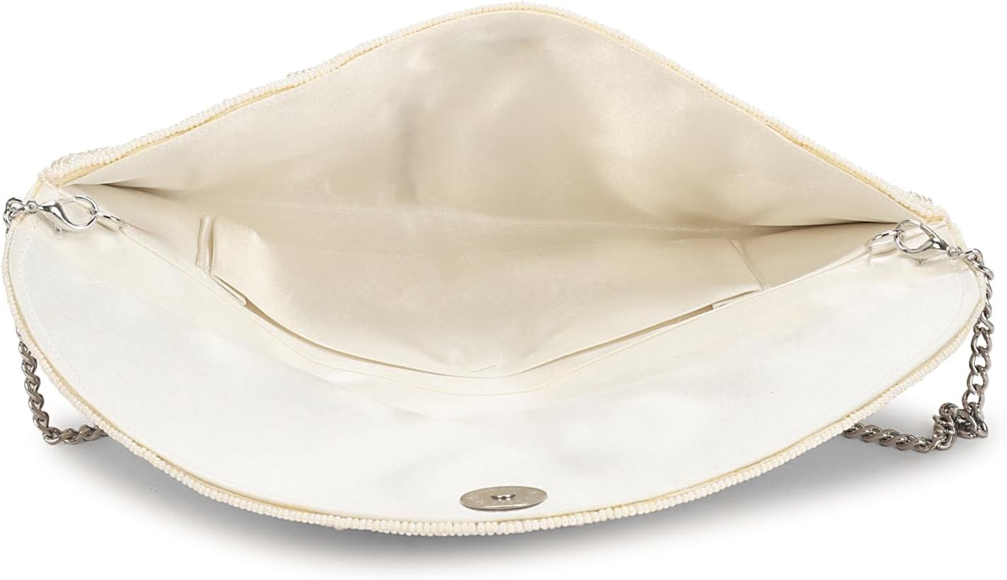 LONGING TO BUY Geometric Beaded Envelope Clutch, Pastel Colors, Silver Chain Strap, Evening Purse - Image 4