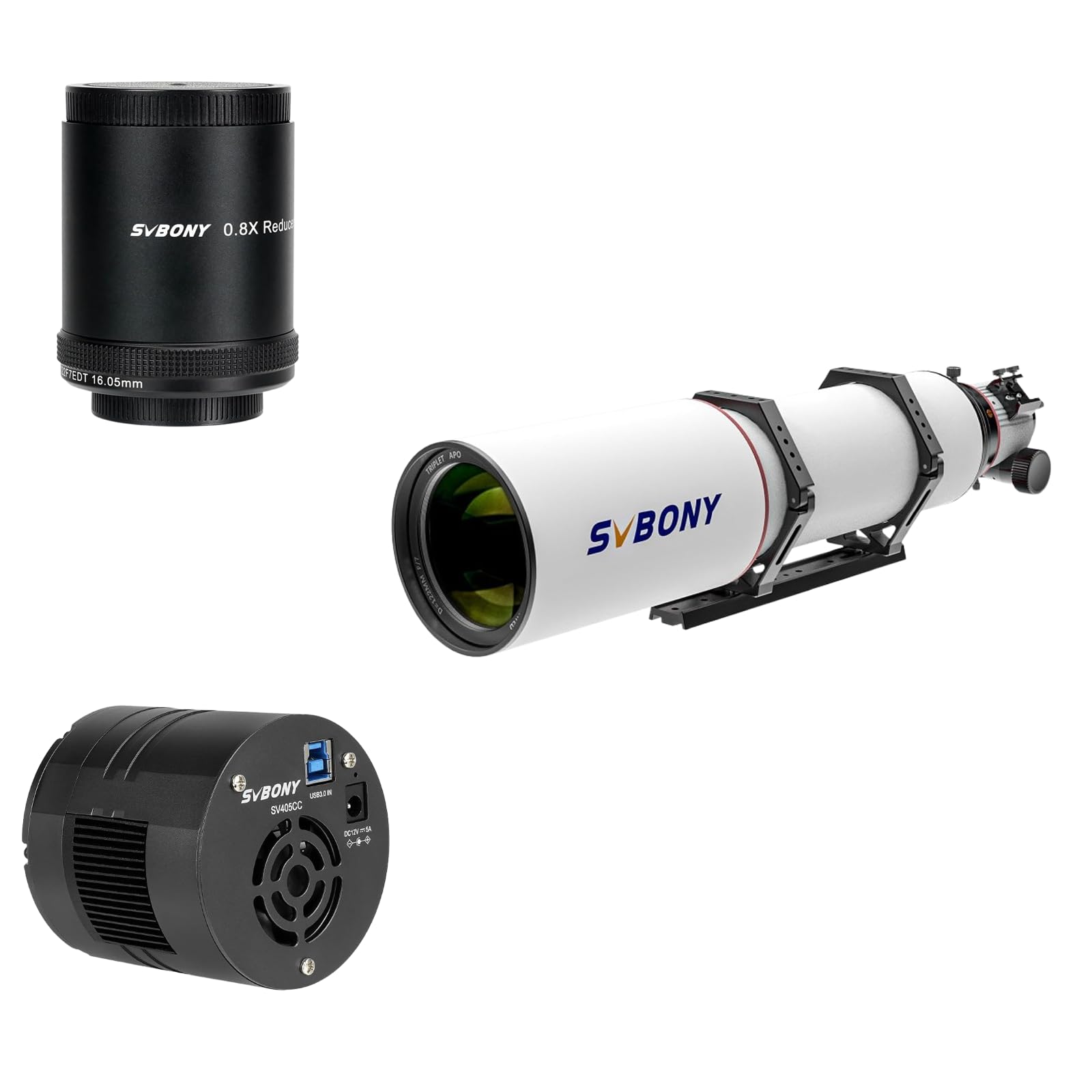 SVBONY SV550 Triplet APO Telescope, 122mm F7 Telescope for Adults High Powered, 87mm Focus Travel Distance with SV209 Field Flattener, 0.8X Focal Reducer, SV405CC Cooled Astrophotography Camera