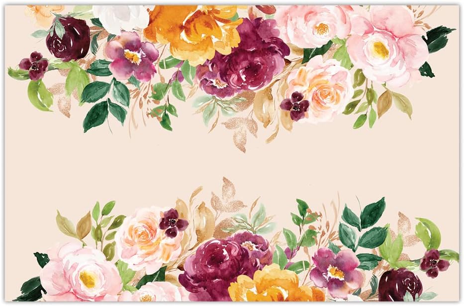 DIGIBUDDHA Peach Flowers Placemats Watercolor Bouquets 17" x 11" Burgundy Blush Paper Place Mats Farmhouse Garden Wedding Elegant Rustic Dinner Floral Border Disposable Table Setting
