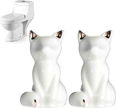 2PCS Toilet Bolt Covers, Lovely Cat Toilet Bolts Screw Caps, White Ceramic Floor Bowl Knob Caps, Fun Animal Shape Bathroom Decorative Accessories to Prevent Rusting