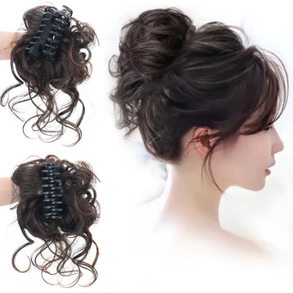 SSyang Fake Tail Hair Bun Fake Hair Bun Clip in Hair Extensions Ponytail Ponytail Extension Wavy Ponytail for Women (Brown Black)
