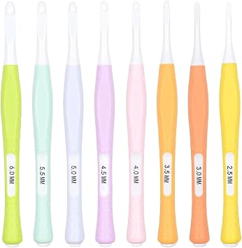 COZERI 8PCS Crochet Hooks Set Kit - Ergonomic Crochet Hooks2.5mm/3.0mm/3.5mm/4.0mm/4.5mm/5.0mm/5.5mm/6.0mm Soft Rubber Handle, Beginner's Needle for Chunky Yarn, Knitting Blankets, Shawls, Carpet