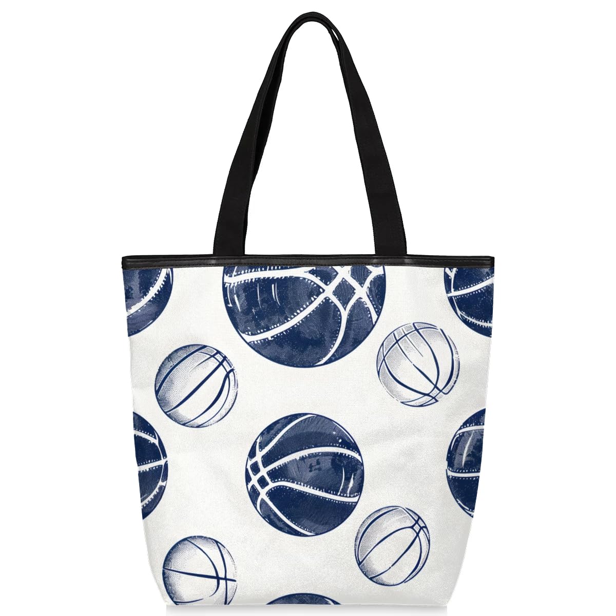 Mularoka Hand Painted Basketballers Canvas Tote Bag with Zipper and Pockets Canvas Tote Shopping Bag Women Reusable Grocery Bag for Beach Travel Gym Shopping
