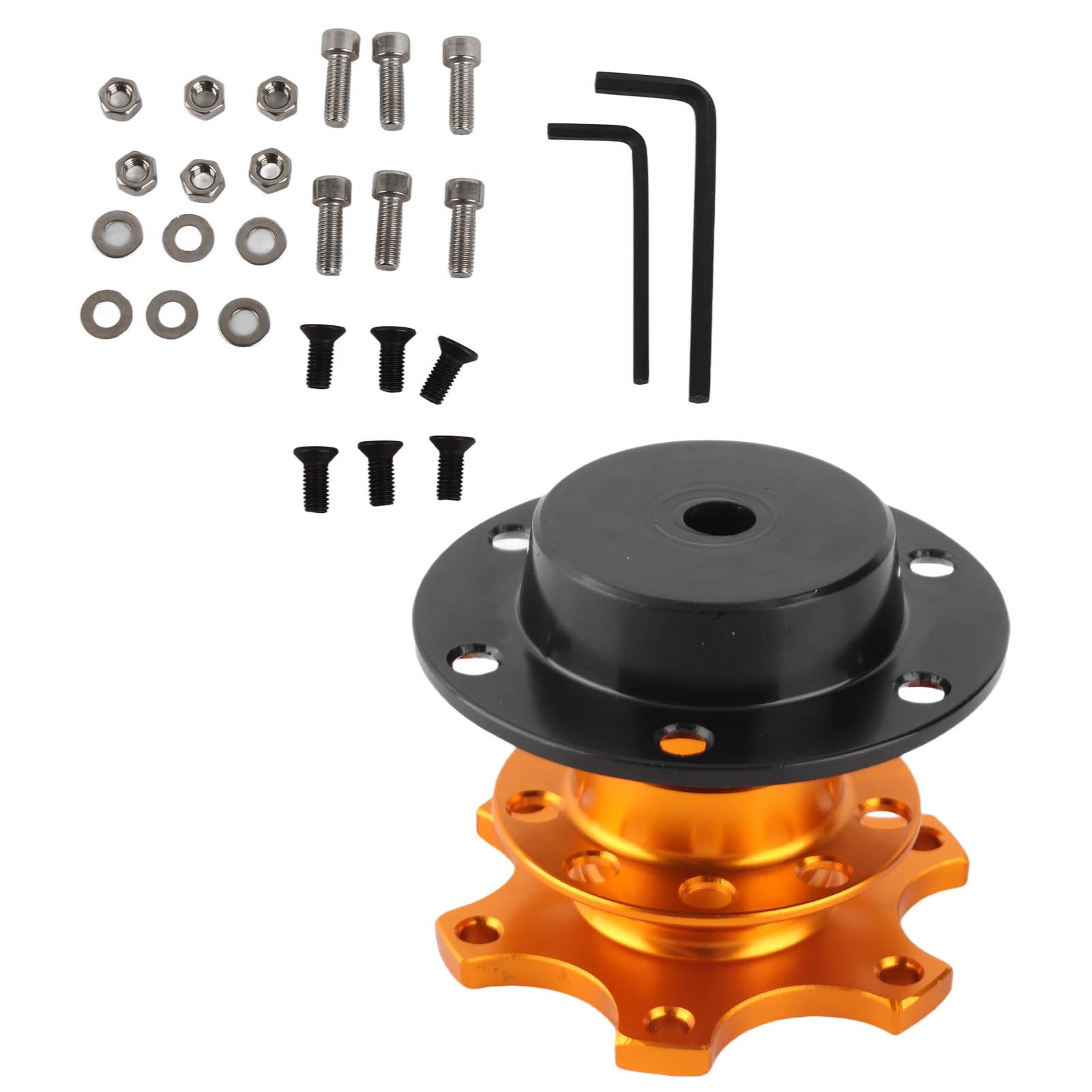 Adaptador de volante universal liberación rápida, ajuste ceñido, fabricado en aluminio y hierro resistente a la corrosión arañazos, compatible con mayoría volantes