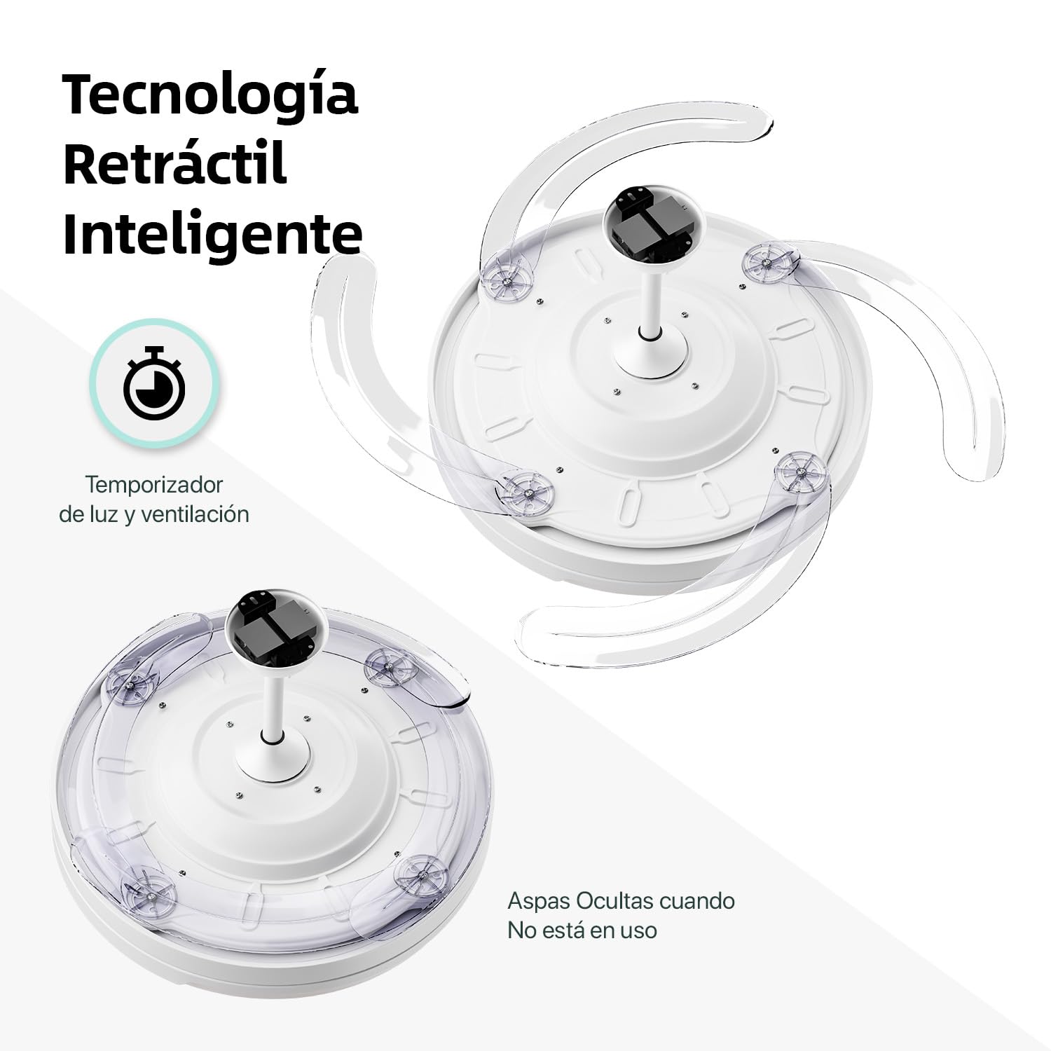 Ventilador con Luz LED 66W + Motor DC 30W, 8280 lm, con mando, Ultra Silencioso con Motor DC, 6 velocidades, aspas retráctiles, 3 temperaturas de luz, función verano-invierno (Blanco Liso)