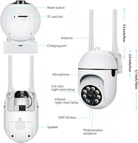 Miniatura 8 de EVERSECU Cámara de seguridad PTZ WiFi para exteriores 1080P, WiFi 5G, seguimiento de movimiento, audio de 2 vías, visión nocturna con foco, funciona