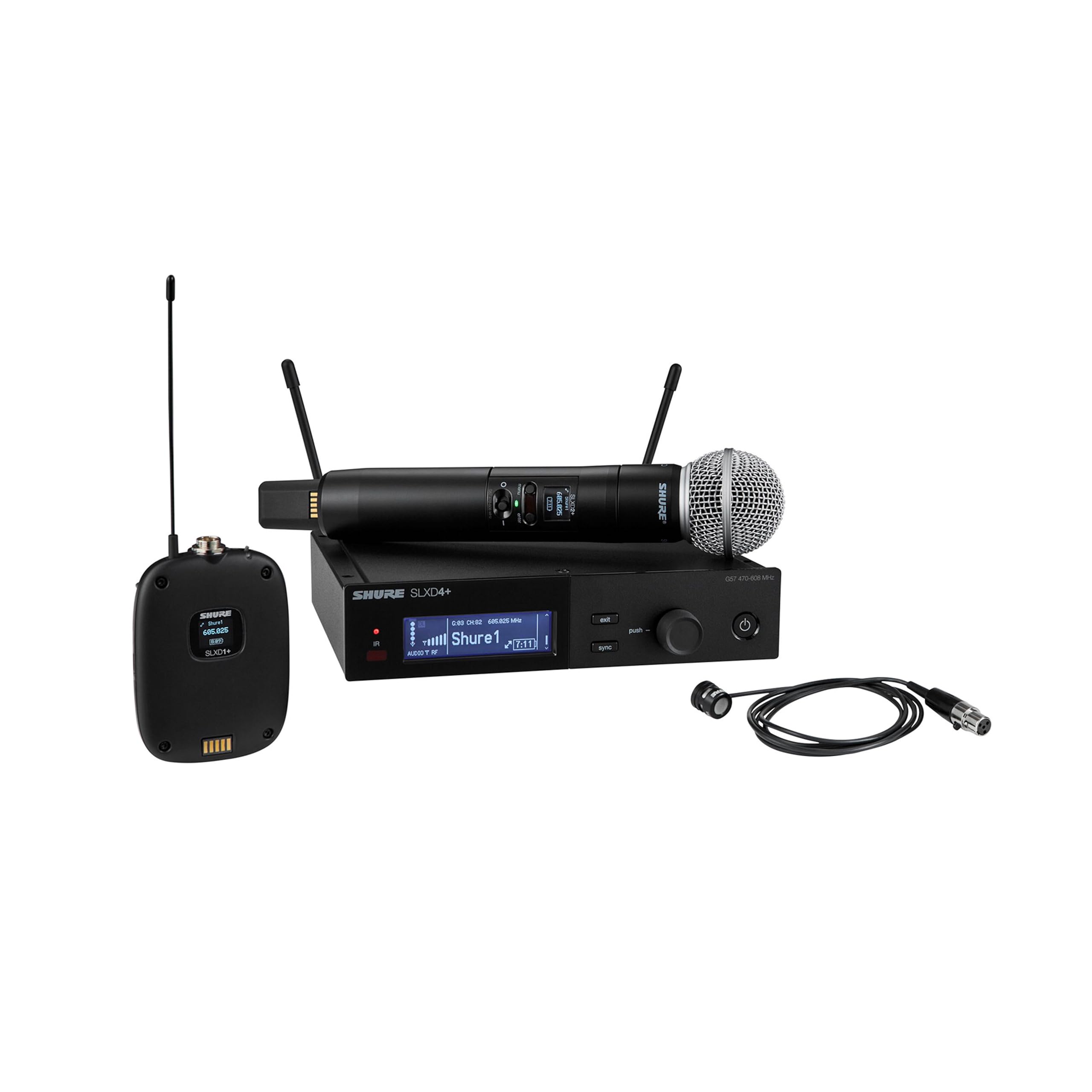 Shure SLXD124+/85M Digital 1-Channel Wireless Combo System - Includes SLXD4+ Receiver, SLXD2+ Handheld with SM58, SLXD1+ Bodypack with WL185M Lavalier, Bluetooth Control, Feedback Reduction, G57 Band