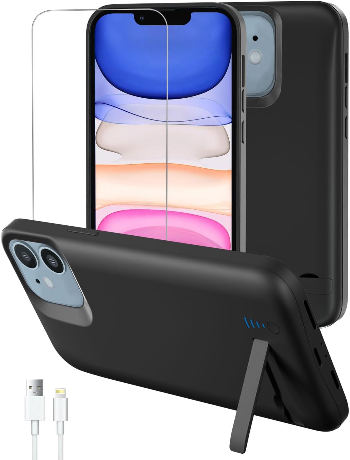 Gladgogo Charger Case for iPhone 11, 8500mAh Charging Case with Kickstand – Black