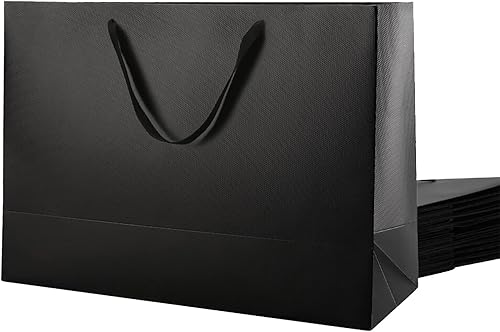 MALICPLUS 12 bolsas de regalo extragrandes de 16 x 6 x 12 pulgadas, lujosas bolsas de regalo grandes de color negro mate con asas para todas las