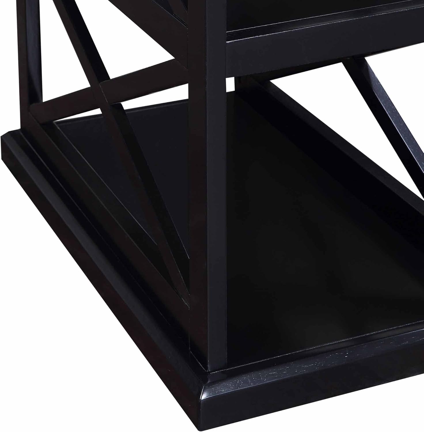 Convenience Concepts Coventry Chairside End Table 14" - Farmhouse Narrow Side Accent with Storage Shelves for Transitional, Modern Living & Family Room, Black