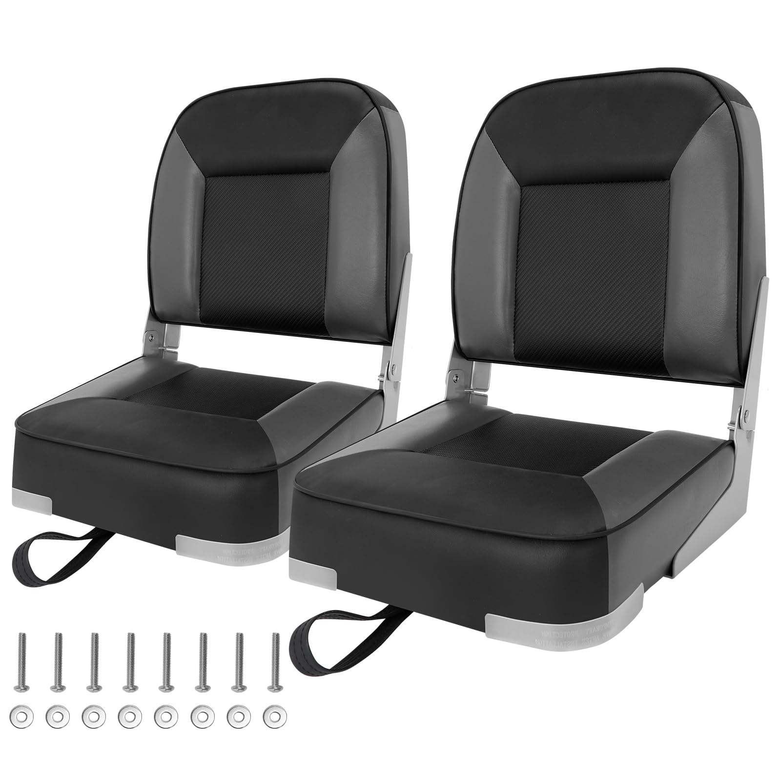 Boat Seats 2 Pack, Folding Boat Seat for Fishing, Waterproof Captain's Chair, Boat Seat 2 Pack, Suitable for Jon/Pontoon/Canoe/Bass Tracker Boat Seats - Unique Colour Design (Black/Grey)