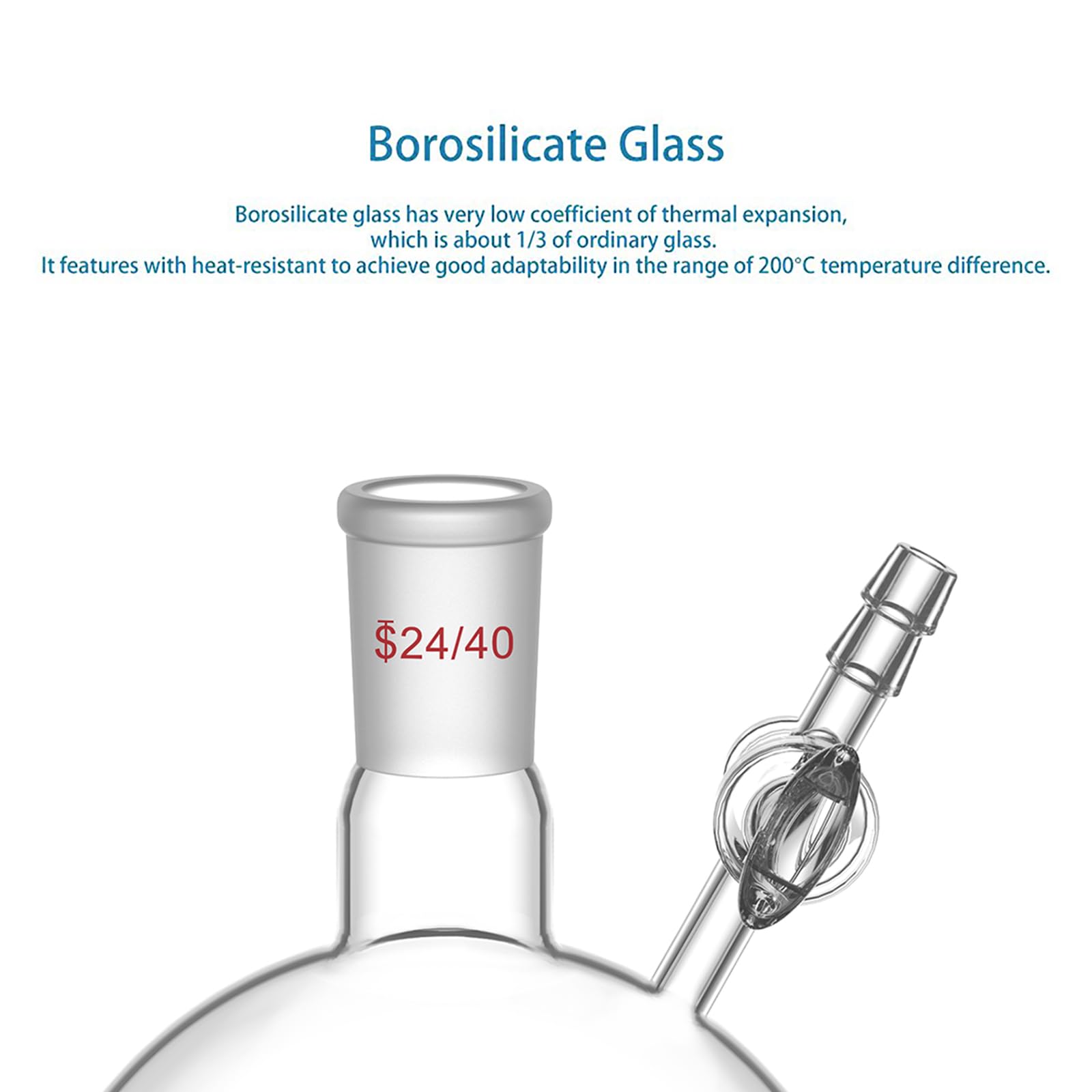 stonylab Matraz de Reacción con Llave de Paso de Vidrio, Conexión 24/40, Matraz de Fondo Redondo de Vidrio Borosilicato de Cuello Único, para Experimentos y Aplicaciones en Laboratorio, 1000 ml