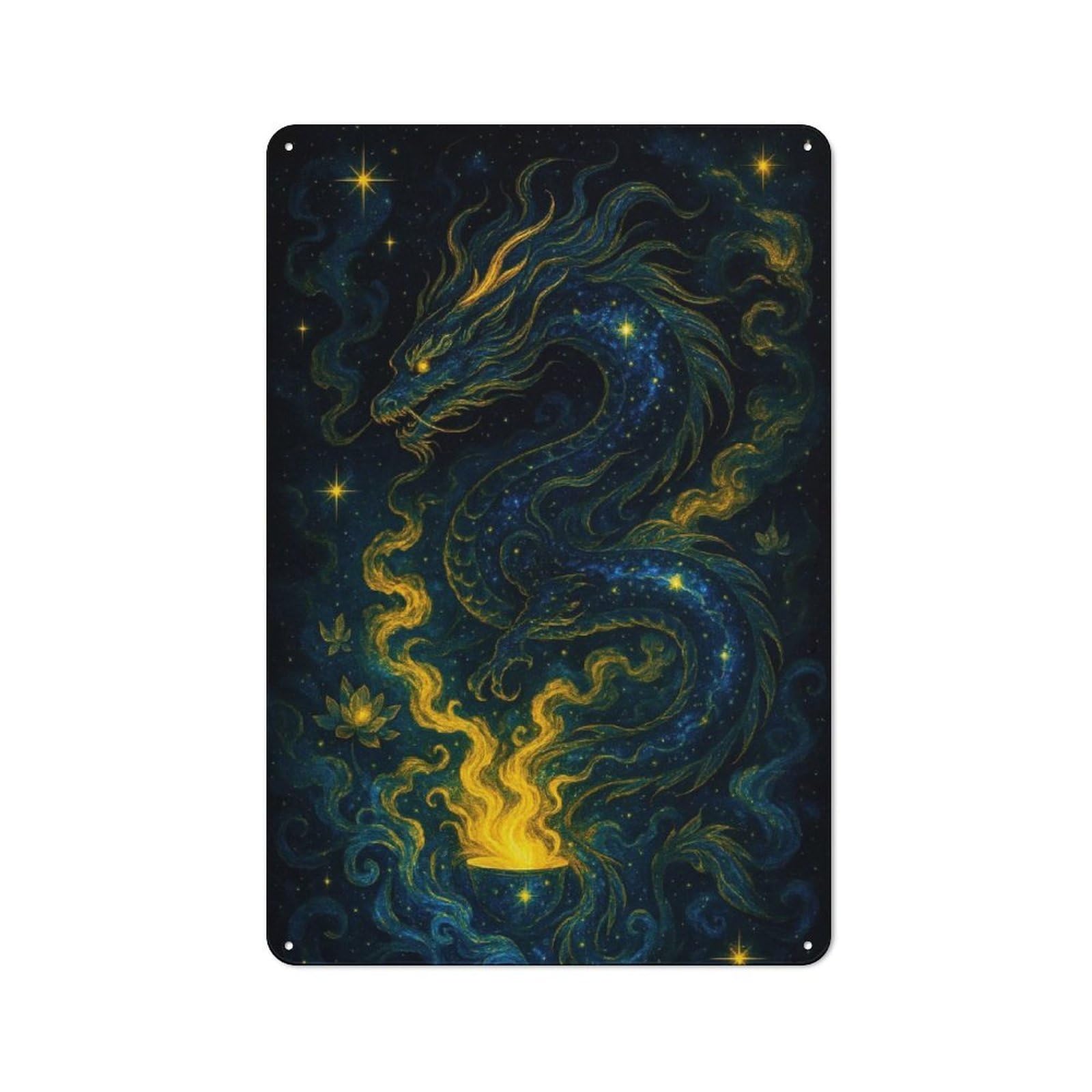 Junmoney Style-22 Metal Plaque 30X20cm With Cosmic Dragon With Fiery Offering For Pub Or Café, Vintage Decor, For Metal Sign Collectors, For Vintage Wall Decor Fans