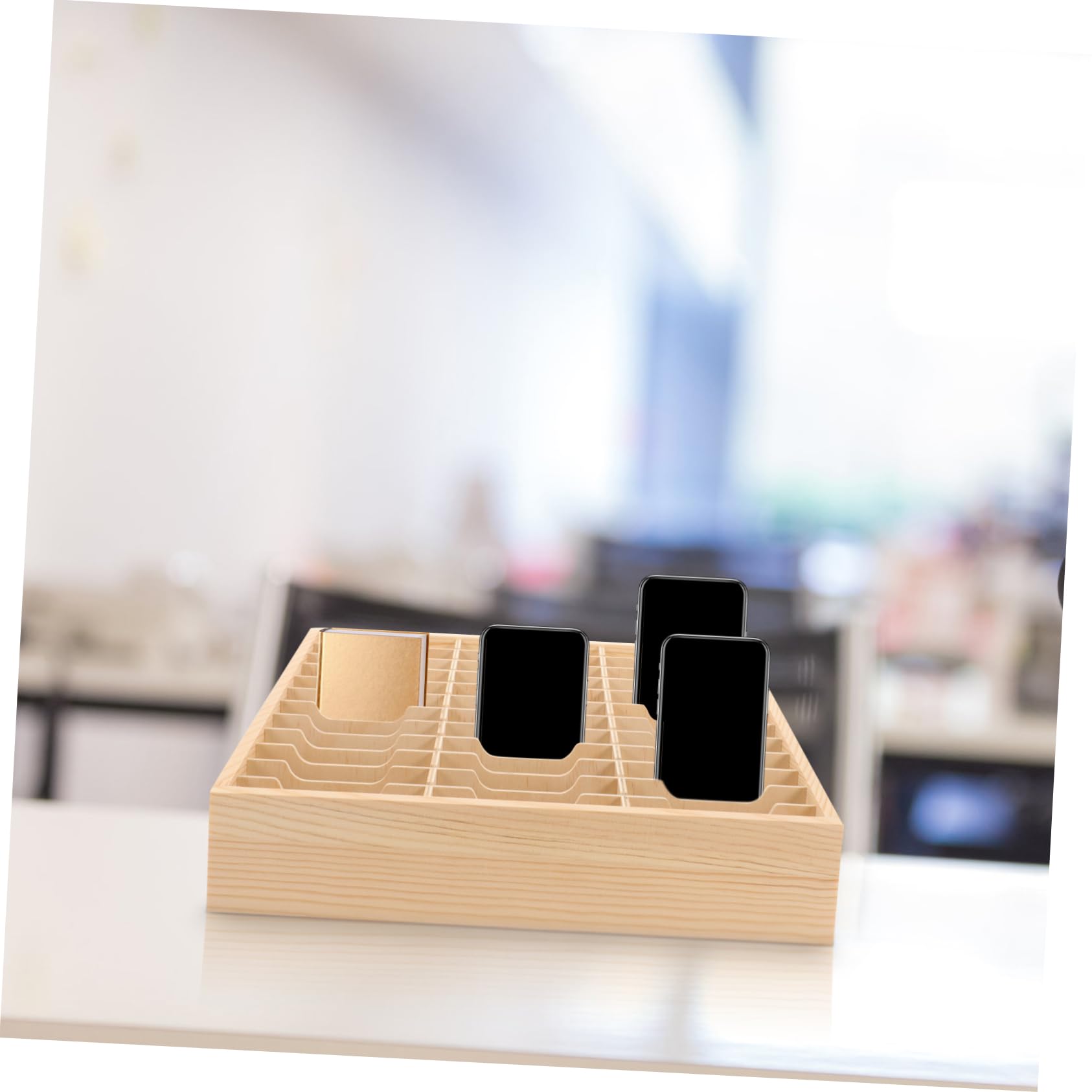Operitacx Soporte para Teléfono Móvil de Escritorio en Madera Resistente Múltiples Compartimentos para Organizar y Almacenar en Habitaciones de Estudio o Dormitorio