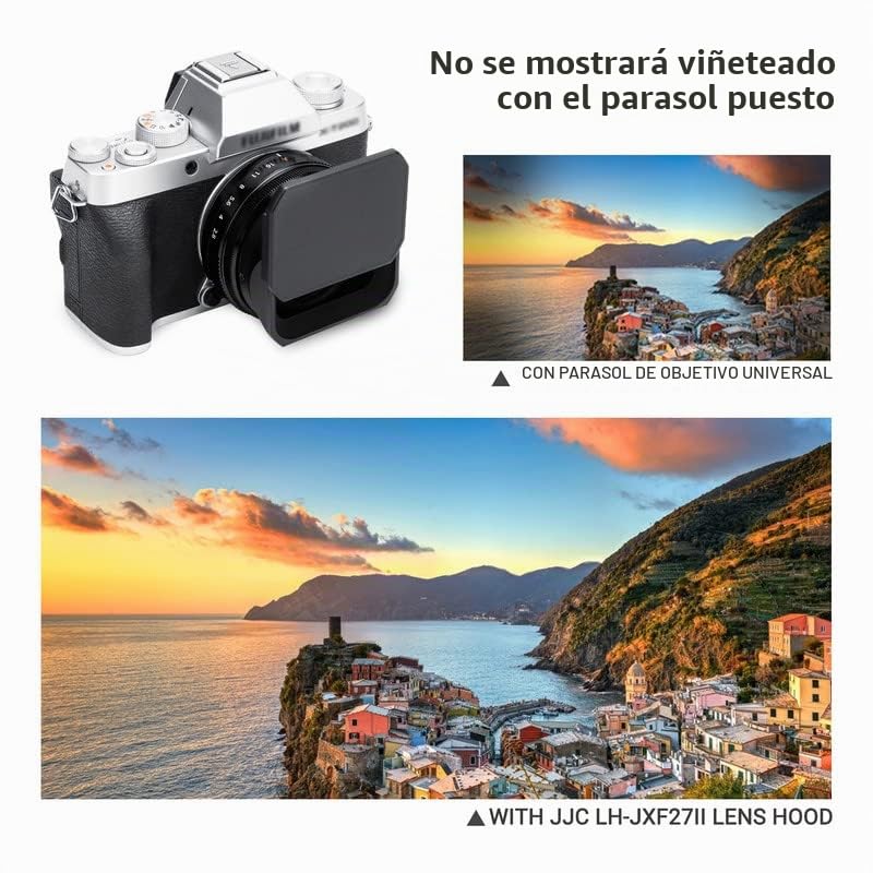 JJC LH-XF27 Parasol Metálico con Tapa para FUJIFILM XF 23mm F2.8 XF 27mm F2.8 R WR, Sustituye al Parasol Original Fujifilm LH-XF27, Reduce los Reflejos del Objetivo - Protege el Objetivo