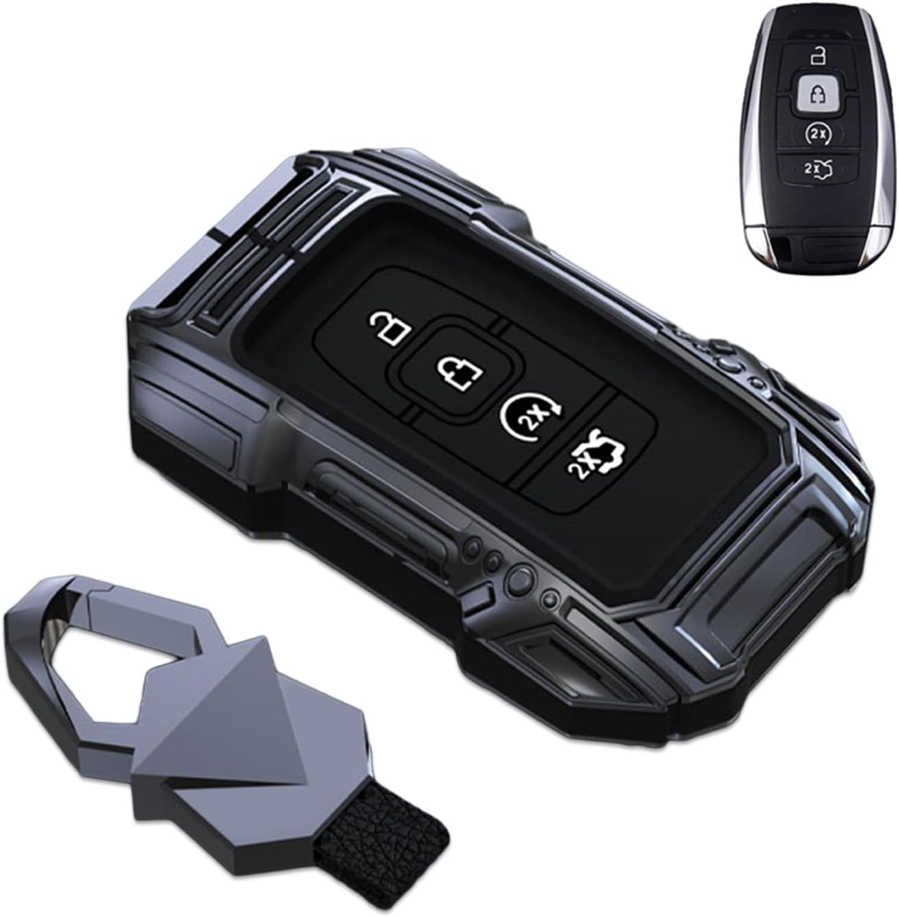 Zinc Alloy Smart Remote Car Key Fob Case Cover Shell Accessories Compatible for Lincoln Continental, MKC, MKZ, MKX 2017-2022, Lincoln Navigator 2018-2022, Lincoln Nautilus 2020-2022(Gun Black)