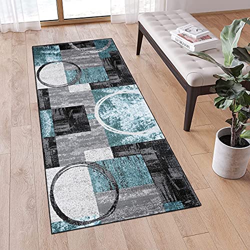 Tapis Passage Cuisine au Metre antidérapant 60x60cm Lavable Bleu Gris Moderne Tapis pour Couloir Chambre Salon, Matière Polyester, Largeur 40 - 120cm Breit Cover