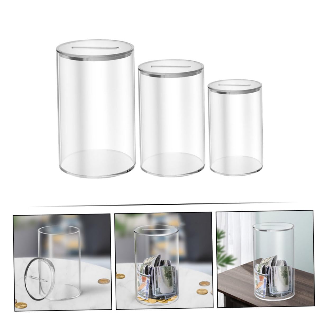 Lot de 3 Boîtes à Monnaie en Acrylique, Boîte Compacte, Forme Box